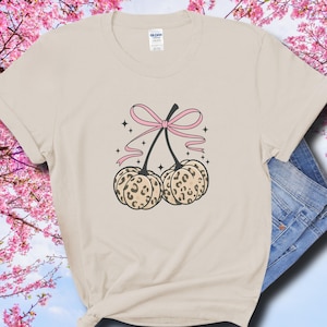 Leopard Cherry Bow Comfort Colors Tee: Retro Coquette Shirt