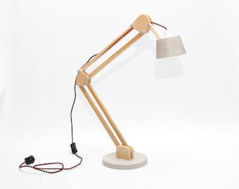 Hand made wooden design desk lamp DL025 With Fabric cord.