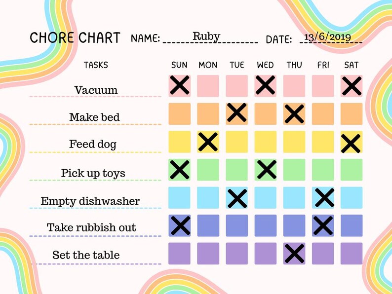 Rainbow Chore Chart - Etsy