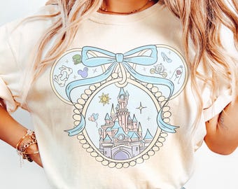 Retro Disney Castle Bow Coquette Shirt, Mickey Ear Coquette Castle Tee, WDW Castle Locket, Princess Castle Sketch, Disney Family Vacation