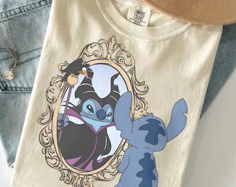 Stitch Halloween Shirt, Spooky Stitch Disney Tee, Cute Villain Mirror Graphic Shirt, Disneyland Halloween Vacation Outfit