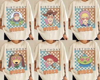 Toy Story Characters Birthday Vibes Shirt, Buzz Woody Jessie Friends Tee, Cute Pixar Birthday Outfit, Matching Party Shirt