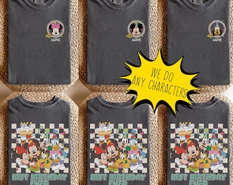 Personalized Mickey & Friends Birthday Checkered Tee, Disney Birthday Shirt, Best Birthday Ever, Disney Birthday Family Crew Squad Trip
