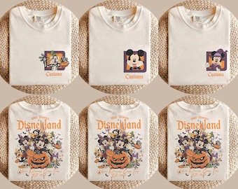 Custom Disney Halloween Pocket Shirt, Retro Mickey Minnie 2-Sided Tee, Disneyland Spooky Season Shirt, Family Vacation 2026, Halloween Gift
