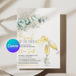 Invito per addio al nubilato con brunch e bollicine a tema eucalipto (download digitale) APD182