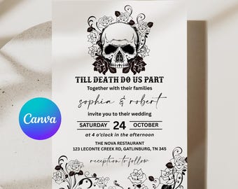 Gothic Skeleton Wedding Invitation Template (Digital Download)