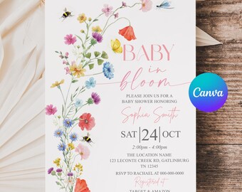Inbjudan till babyshower med vildblommor: Vårblommor för flicka (digital mall) - APD81