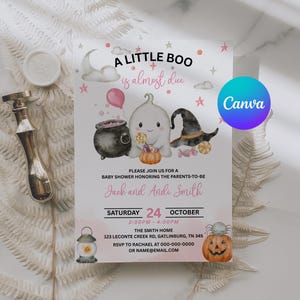 Pink A Little Boo Baby Shower Invitation Template, Girl Halloween Baby Shower Invite, Ghost Halloween Baby Shower Invite,
