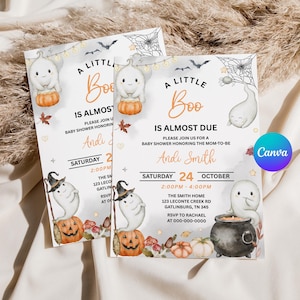 Halloween Baby Shower Invitation Template: Ghost Theme (Digital Download, 5x7 in Canva Template ) APD12