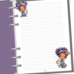 Papier de remplissage Spring Purple Whimsical Girl au format A5, papier pour reliures à anneaux A5