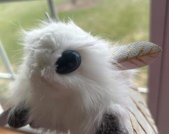 MADE TO ORDER Custom moth plushie with real leather and rabbit fur