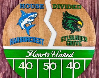 Custom House Divided Football Sign College Football or NFL