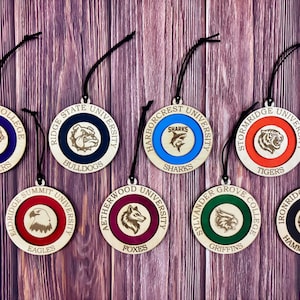 Any College University Custom Wood Ornaments and Graduation Keepsakes