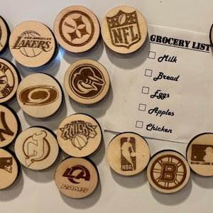 Custom Wood Sports Team Magnets - College or Pro (Set of 6)