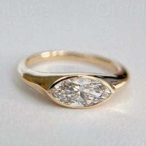 Bezel Set East West 2 CT Marquise Cut Moissanite Diamond Engagement Ring, 14K Solid Gold Ring, Marquise Solitaire Ring, Dainty Promise Ring.