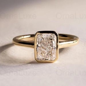 2 CT Bezel Set Radiant Cut Moissanite Engagement Ring, 14K Yellow Gold Ring, Solitaire Radiant Wedding Ring, Promise Ring, Anniversary Ring.