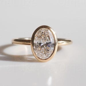 2 Ct Oval Cut Moissanite Bezel Set Ring, Solitaire Oval Engagement Ring, Yellow Gold Promise Ring, Anniversary Ring For Her, Bridal Ring.