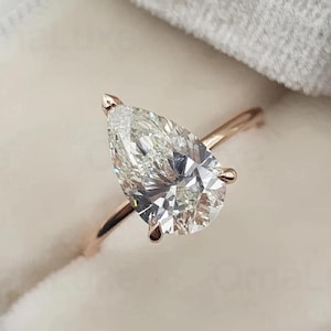 2.30 CT Pear Cut Moissanite Engagement Ring, Hidden Halo Solid Gold Ring, Pear Solitaire Wedding Ring, Anniversary Ring, Promise Ring.