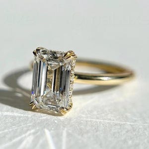 2.75 CT Elongated Emerald Cut Moissanite Ring, Hidden Halo Ring, 14K Solid Yellow Gold Ring, Promise Ring, Anniversary Gift, Wedding Ring.
