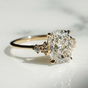Elongated Cushion Cut Moissanite Engagement Ring, Solid Yellow Gold Proposal Ring, Promise Ring For Women, Anniversary Gift, Bridal Ring.