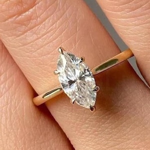 2CT Marquise Cut Moissanite Engagement Ring, 14K Yellow Gold Solitaire Marquise Ring, Ring For Women, Anniversary Ring, Promise Ring For Her