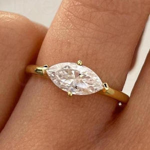 1.50 CT East West Marquise Cut Moissanite Engagement Ring, 14K Yellow Gold Proposal Ring, Wedding Ring, Anniversary Gift Ring, Ring For Her.