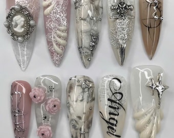 Uñas postizas Morutecore, set de uñas pastel hechas a mano, uñas estéticas suaves, reutilizables y de tamaño personalizado, Méh Nails Art