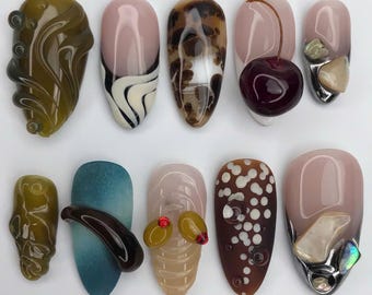 Olive Green Press On Nails: Gold Accent Tips, Elegant Nail Art
