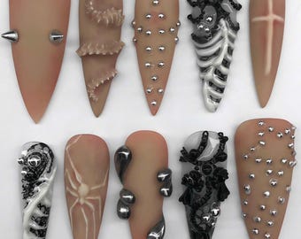 Handgjorda bläckkonst-pressnaglar: Pastellgrafik-nagelset