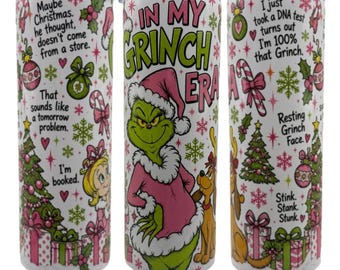 Pink Grinch Christmas Tumbler 20oz | In My Grinch Era Cup | Cute Christmas Tumbler | Holiday Gift for Her