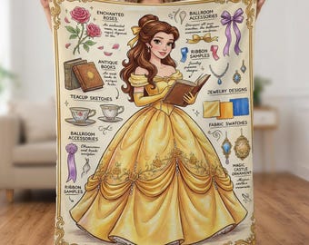 Personalized Princess Belle Baby Blanket, Enchanted Rose Nursery Decor, Custom Storybook Swaddle, Beauty and the Beast Girl Birthday Gift