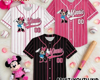 Custom Minnie Mouse Disney Baseball Jersey For Adult Youth Kid Cute Cartoon Sports Apparel