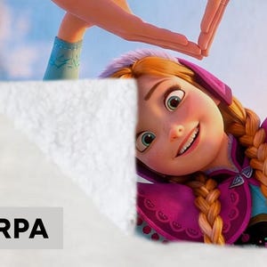 May include: Sherpa blanket featuring a smiling cartoon character with auburn braids, wearing a purple and pink outfit. The blanket has a white, fluffy texture. The word "SHERPA" is printed in bold, black letters.