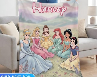 女の子向けディズニープリンセスブランケット、名前入りフリーススロー、シンデレラ、アリエル、ベル、ベビーベッド、幼児の誕生日プレゼント