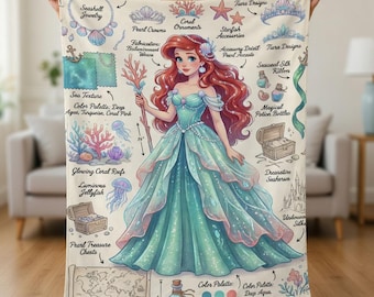 人魚姫コンセプトアートベビーブランケット、海中をテーマにした子供部屋の装飾、パーソナライズされた航海モチーフのおくるみ、アリエルをイメージしたフリース素材の誕生日プレゼント