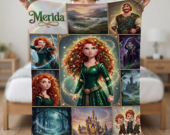 Disney Merida Brave Fleece Blanket, Princess Merida Throw for Girls, Personalized Brave Movie Bedding, Highland Archery Gift for Kids