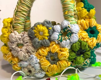 Bolso de flores de crochet hecho a mano – Bloom Tote amarillo y verde