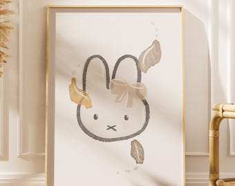 MIFFY Fall Autumn Illustration: Bunny Hand Drawn Cute Cuddly Bedroom Wall Art