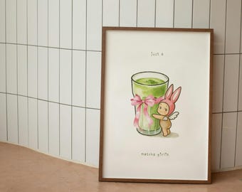 SONNY ANGEL Matcha Poster: Hugging Y2K Coquette Aesthetic Wall Decor, Cherub Art, Pastel Trendy Room Decor Idea, Cozy Wall Art