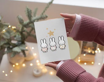 MIFFY Bunny Poster Wall Art, Christmas Decor, Star Themed Ugly Sweater Holiday Illustration