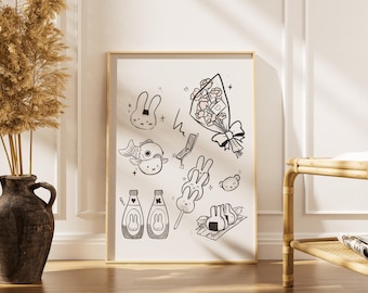 Poster da parete con coniglietto MIFFY per San Valentino, decorazione minimale e maxi, illustrazione a inchiostro giapponese