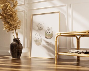 Affiche MIFFY de desserts au matcha : décoration murale lapin coquette Y2K Love câlin (téléchargement numérique)