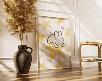 Poster étoile sautante MIFFY : coquette lapin de l'an 2000 Amour mignon, décoration murale câline pour chambre à coucher