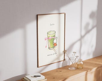 NIJNTJE Coquette Matcha knuffelen illustratie | Digitale print, downloadbare muurposter