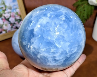 Natural Blue Celestite Sphere, Hand Polished Crystal Sphere, Crown Chakra Stone, Meditation Crystal Ball, Home Decor, Blue Crystal Ornament