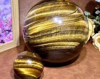 Hand Polished Tiger's Eye Sphere, Solar Plexus Chakra Crystal