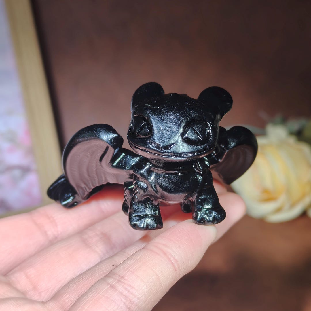 Realistic Toothless Hand Hand Carved Obsidian Toothless Decor, Crystal Toothless Dragon Skulls ...