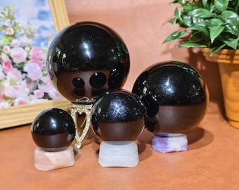 Schwarzer Obsidian Sphäre: Handgefertigte Bergkristall Kugel, Schutzstein, Meditationskugel