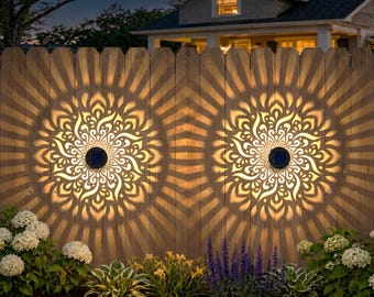 Mandala Solar Fence Lights Outdoor 2 Pack Solar Deck Step Wall Lamp Garden Decor