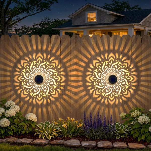 Mandala Solar Fence Lights Outdoor 2 Pack Solar Deck Step Wall Lamp Garden Decor